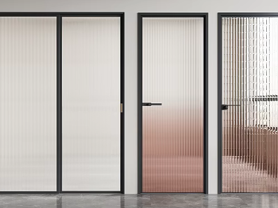 Modern Interior Doors With Striped And Gradient Glass Panels And Black Frames 3d model