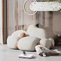 Modern White Single Sofa With Soft Cushion Round Design And Plant Decor Near Window