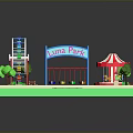 Luna Park Amusement Scene With Ferris Wheel Carousel Swings And Trees