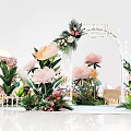 Elegant Floral Installation With Pink White Flowers Green Plants And Cozy Seating Area