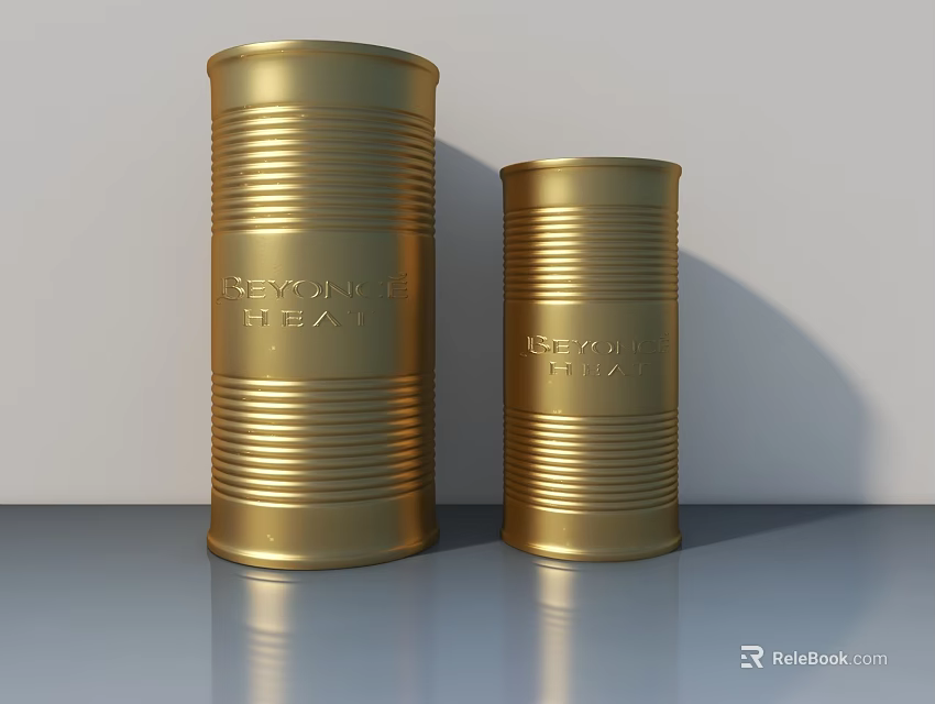 Golden Newton's Bean Cans In Large And Small Sizes On Smooth Surface 3d model 