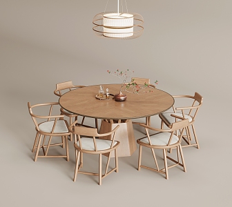 New Chinese Dining Table and Chair Combination Chandelier 3d model