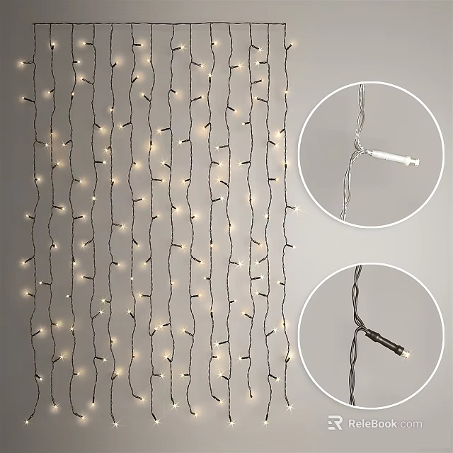 Decorative Curtain String Lights with Warm LED Bulbs and Plug Detail View 3d model 