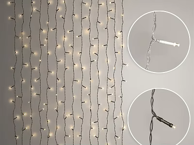 Decorative Curtain String Lights with Warm LED Bulbs and Plug Detail View 3d model