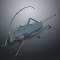 3D Rendered Beetle With Long Antennae Multiple Legs And Gray Tone On Dark Background