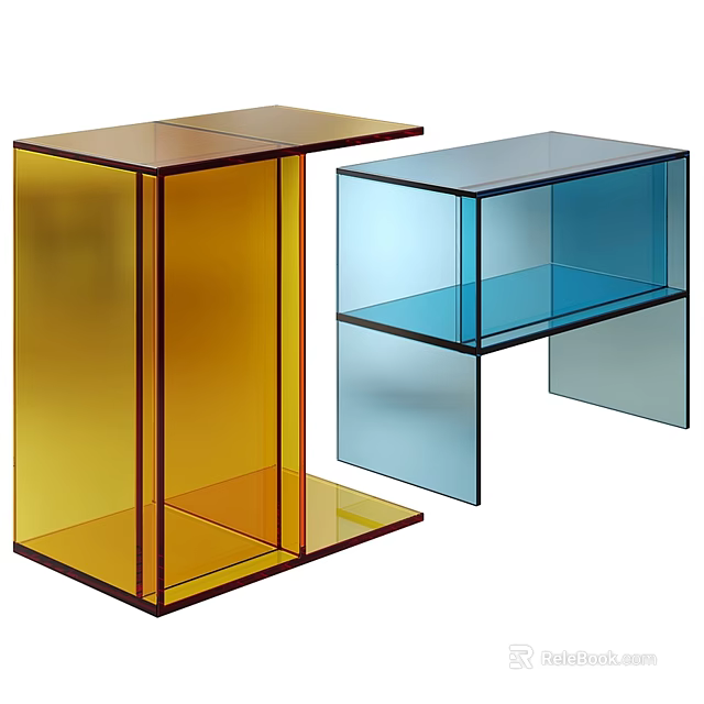 Modern Transparent Coffee Tables Yellow And Blue Geometric Cube Design For Living Room 3d model 