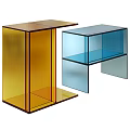 Modern Transparent Coffee Tables Yellow And Blue Geometric Cube Design For Living Room