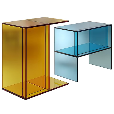 Modern Transparent Coffee Tables Yellow And Blue Geometric Cube Design For Living Room 3d model
