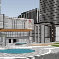 Modern Office Building Exterior With Tall Skyscrapers Open Plaza And Greenery