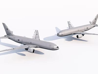 Two Silver Airliners With Clear Wings And Fuselages On White Background 3d model