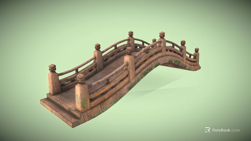 Chinese Style Stone Bridge With Arched Structure Decorative Railings And Posts 3d model 