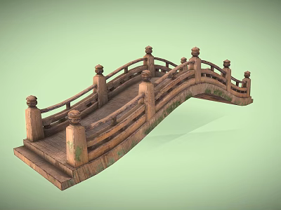 Chinese Style Stone Bridge With Arched Structure Decorative Railings And Posts 3d model