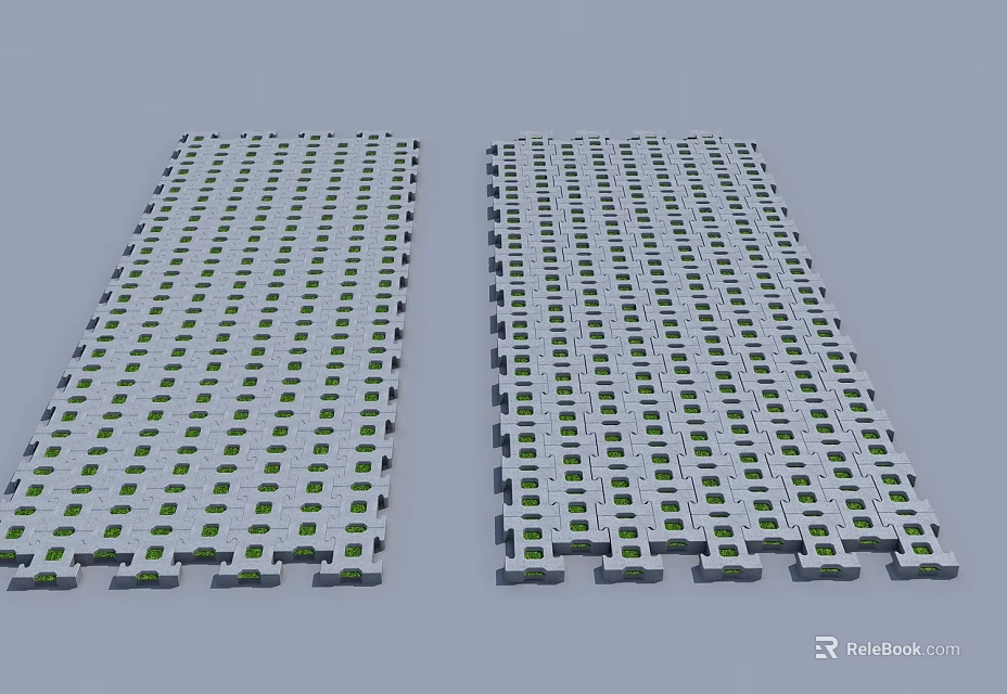 Interlocking Grid Pavers With Green Inserts For Outdoor Flooring Design 3d model 
