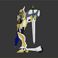 Game And Movie Character Mechanical Robot Design With Yellow White Armor And Blue Weapon 3d model