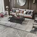 Modern Sofa And Coffee Table Set With Decorative Pillows And Area Rug 3d model