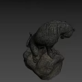 Stone Tiger Sculpture Standing On Rock Base With Detailed Texture