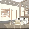 Modern Cozy Clothing Store Interior With Wooden Racks Round Decor Hanging Lights And Mirrors