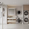 Modern Bathroom Interior Design With Shower Mirror Washing Machine Dryer Toilet And Vanity