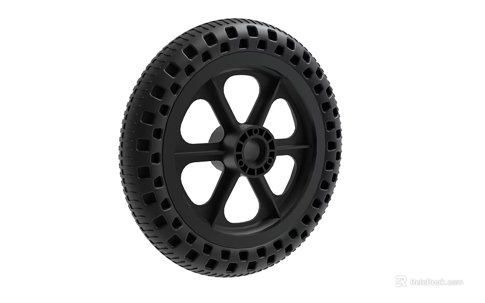 Black Plastic Wheel With Five Spoke Design And Tread Pattern Holes 3d model 