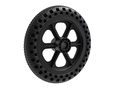 Black Plastic Wheel With Five Spoke Design And Tread Pattern Holes 3d model