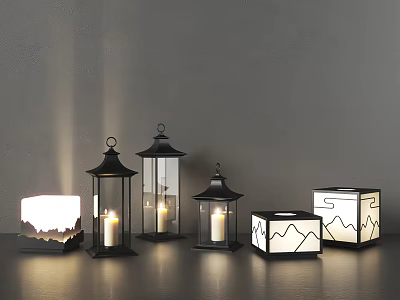 Decorative Outdoor Lanterns With Traditional Design And Mountain Pattern For Garden Lighting 3d model