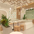 Brunch Cafe Outdoor Seating Area With Umbrellas Tables Chairs And Green Plants