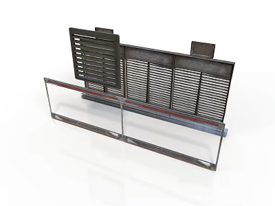 Industrial Metal Equipment Featuring Grille Panels And Long Structural Base Frame 3d model