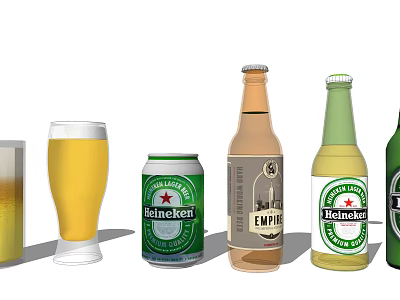 Assorted Beer Bottles Cans and Glasses with Heineken Empire Brand Labels 3d model
