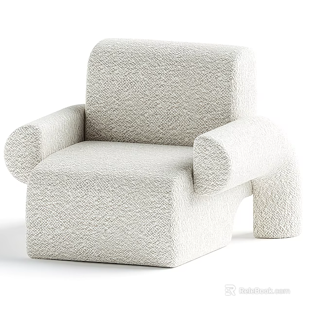 Modern Single Sofa With Ivory Textured Fabric And Rounded Armrest Design 3d model 
