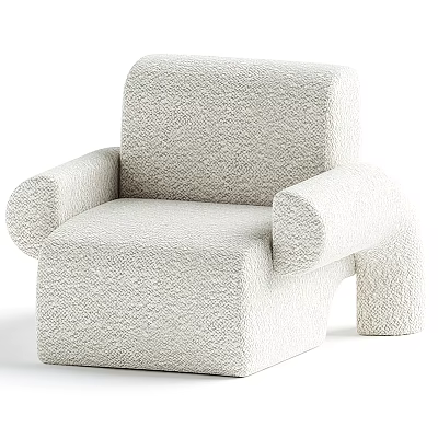 Modern Single Sofa With Ivory Textured Fabric And Rounded Armrest Design 3d model