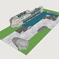 3D Model Water Gate Structure With Grassy Area Rocks And Water Channel 3d model