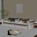 White Sectional Sofa With Accent Pillows Green Plant and Wall Art in Living Room