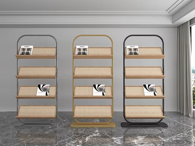 Modern Display Shelves with Three Colors Multiple Layers Metal Frames and Woven Design 3d model