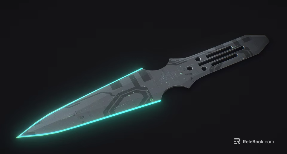 High Tech Dagger With Glowing Green Lines Sharp Blade And Mechanical Handle Design 3d model 