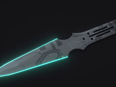 High Tech Dagger With Glowing Green Lines Sharp Blade And Mechanical Handle Design 3d model
