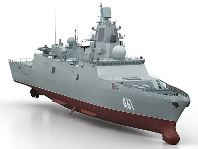 Modern Warship With Gray Hull Red Bottom Number 461 And Naval Equipment 3d model