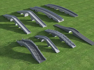 Diverse Landscape Bridge Models with Various Designs on Green Grassland 3d model