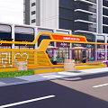 Modern Commercial Landscape With Retail Shops Outdoor Seating And Urban Architecture