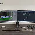 Modern Dual Monitor Workstation With 3D Design Software And Office Accessories