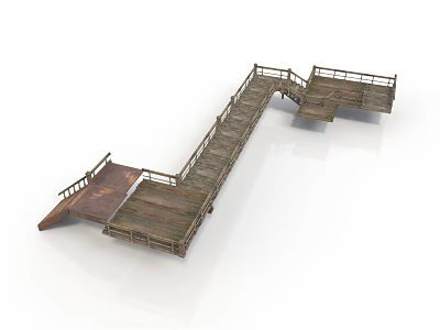 Wooden Walkway Structure With Multiple Platforms And Railings Design 3d model