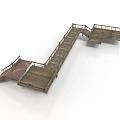 Wooden Walkway Structure With Multiple Platforms And Railings Design
