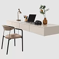 Modern Home Office Desk With Chair Table Lamp Laptop And Potted Plant
