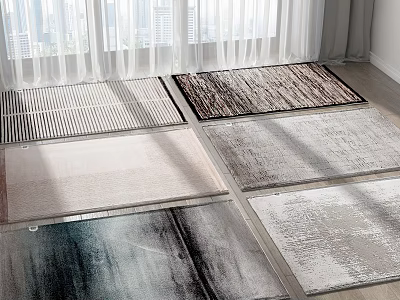 Various Square Rugs With Different Textures Displayed In Bright Room With Natural Light 3d model