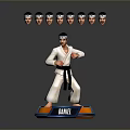 Karate Character in White Uniform Black Belt on Yellow Base With Multiple Heads Above