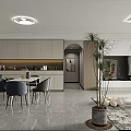 Modern Living and Dining Room Interior Design With Sofa Dining Table Chairs And Decorative Painting
