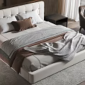 Modern Bedroom Interior With Upholstered Bed Pillows Throw Blanket Nightstand Armchair And Lighting Fixture