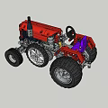 Red Functional Utility Vehicle With Large Tires Black Chimney And Blue Seat