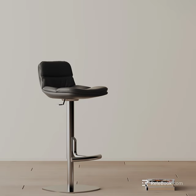 Modern Black Leather Bar Stool with Sleek Metal Frame and Backrest in Minimalist Interior Setting 3d model 