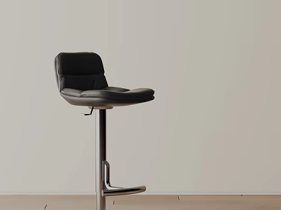 Modern Black Leather Bar Stool with Sleek Metal Frame and Backrest in Minimalist Interior Setting 3d model