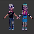 Two Cartoon Characters In Casual Clothing With Hats Glasses Backpack And Apron